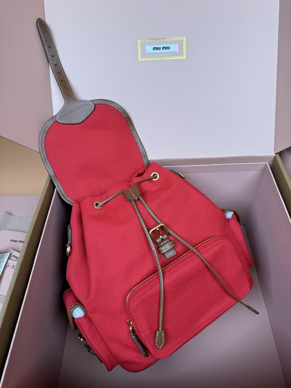 캔버스와 소가죽 레드 백팩 001-246016
