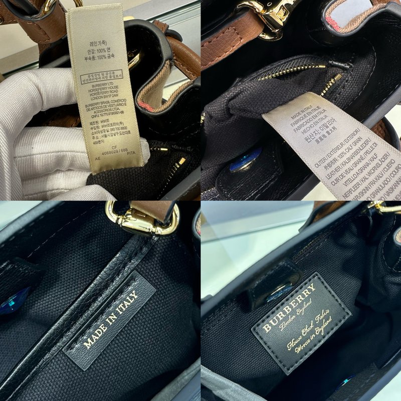 영국산 체크 무 면과 가죽 핸들백 001-247737