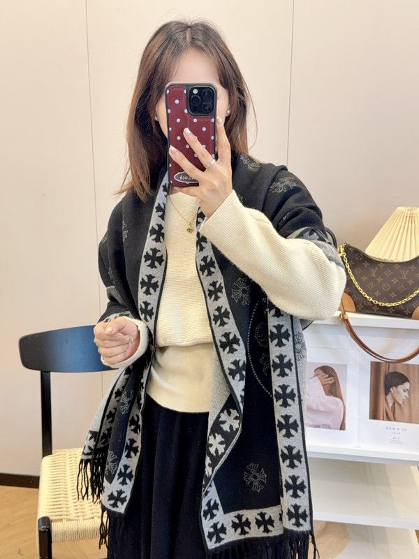 크롬하츠 양면 직조 대형 스카프 숄 001-250594