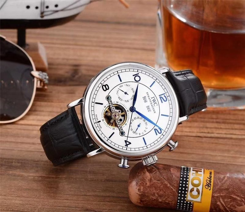 IWC 스타일 오매틱 스틸 가죽 남성 시계 001-251316