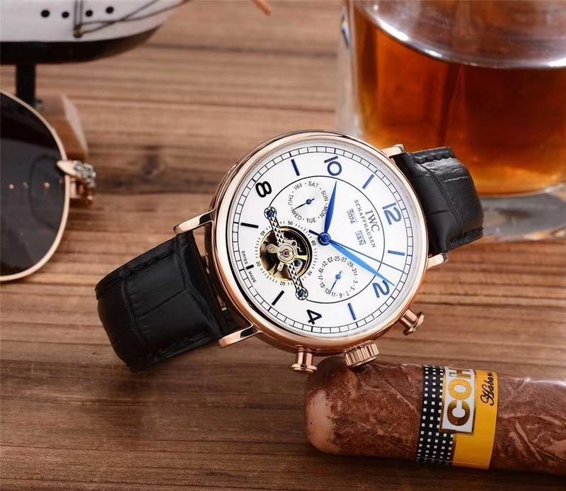 IWC 스타일 오매틱 스틸 가죽 남성 시계 001-251316