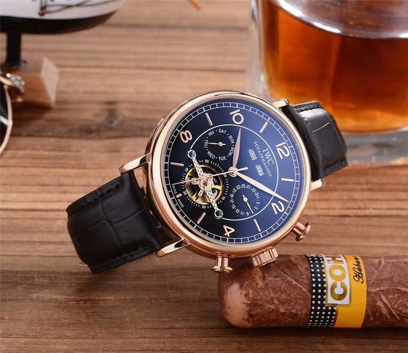 IWC 스타일 오매틱 스틸 가죽 남성 시계 001-251316