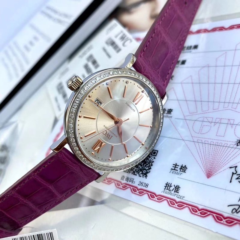 IWC 포르투기제 퍼플 다이얼 다이아몬드 여성 시계 001-251479