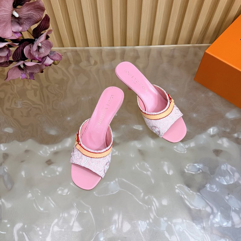 루이비통 자수 데님 캣힐 슬리퍼 001-252456