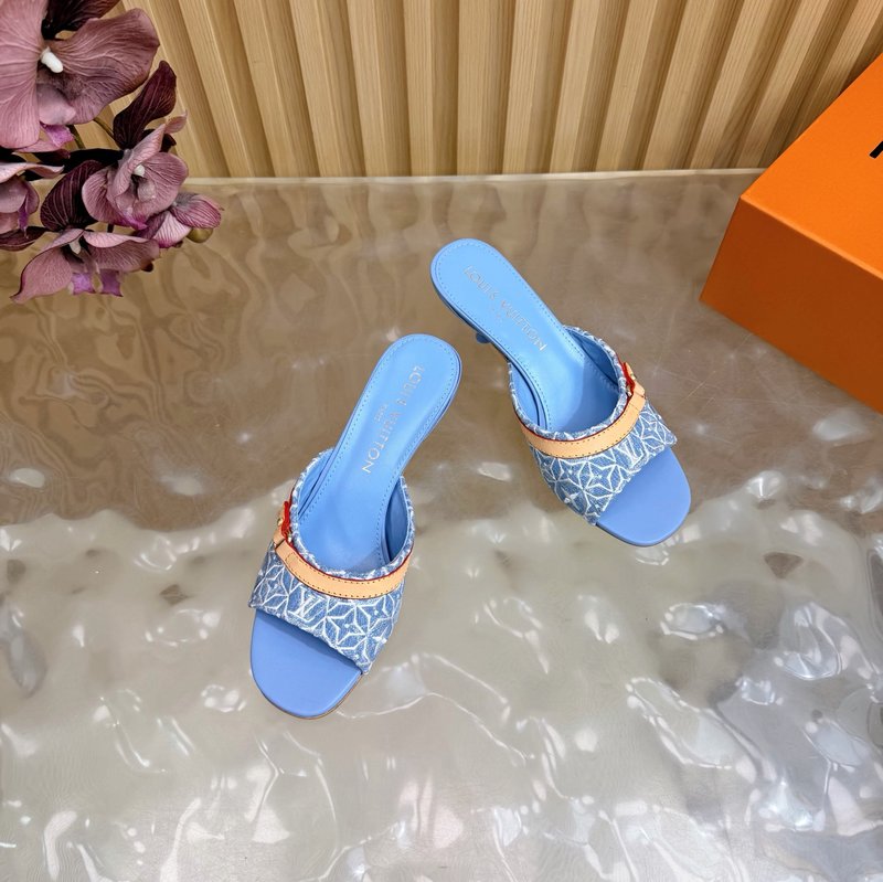 루이비통 자수 데님 캣힐 슬리퍼 001-252457
