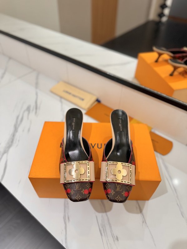LV 모노그램 데님 하이힐 샌들 여성용 001-252485