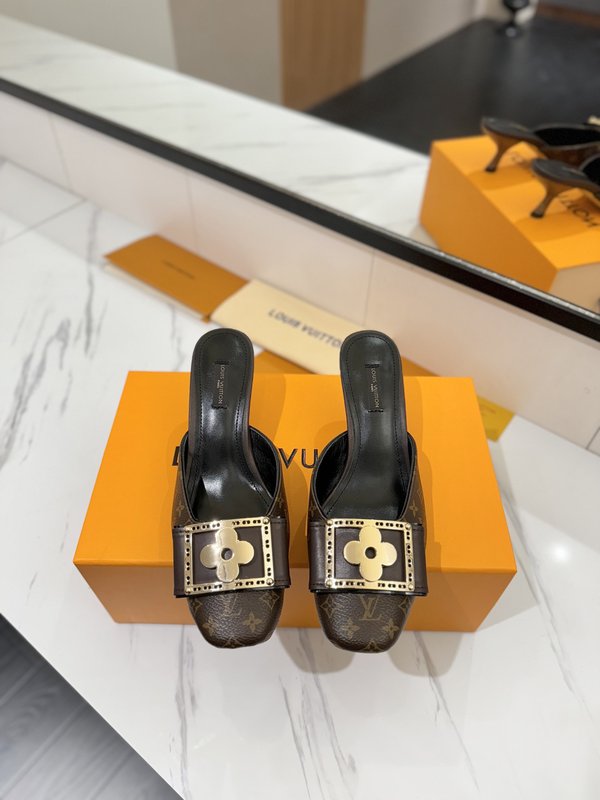 LV 모노그램 데님 하이힐 샌들 여성용 001-252486