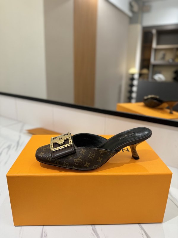LV 모노그램 데님 하이힐 샌들 여성용 001-252486