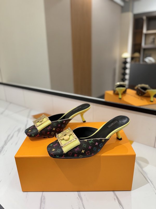 LV 모노그램 데님 하이힐 샌들 여성용 001-252488