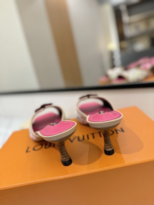 LV 모노그램 데님 하이힐 샌들 여성용 001-252498