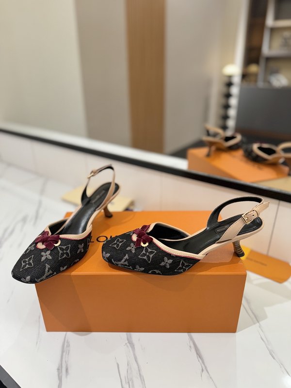 LV 모노그램 데님 하이힐 샌들 여성용 001-252506