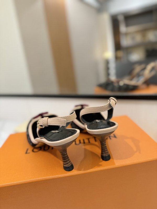 LV 모노그램 데님 하이힐 샌들 여성용 001-252506