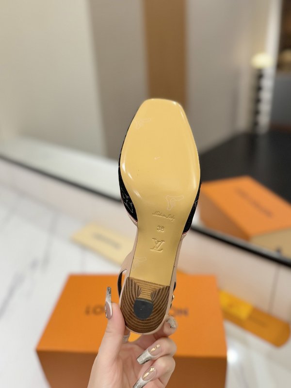 LV 모노그램 데님 하이힐 샌들 여성용 001-252506