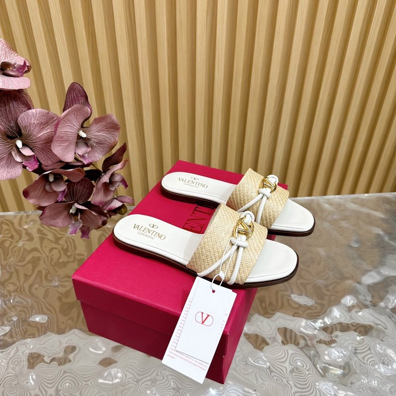 발렌티노 편직 플랫 가죽 슬리퍼 001-252734
