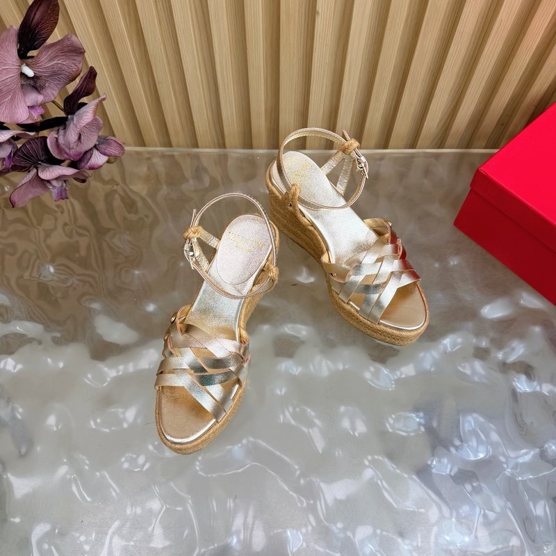 발렌티노 V 버클 로프 위빙 하이힐 샌들 001-252742