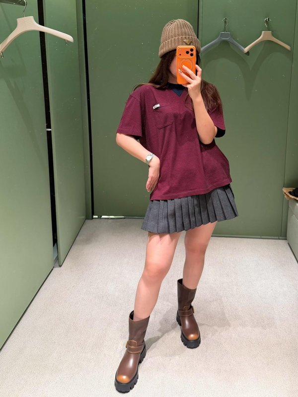 프라다 레드 스트라이프 루즈핏 숏슬리브 티셔츠 001-255594
