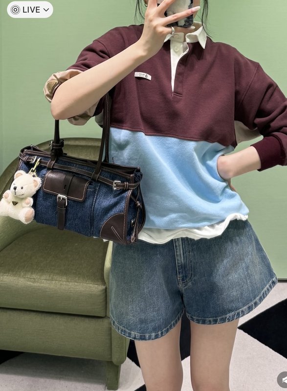 컬러 블록 라펠 후드 긴팔 티셔츠 001-256001