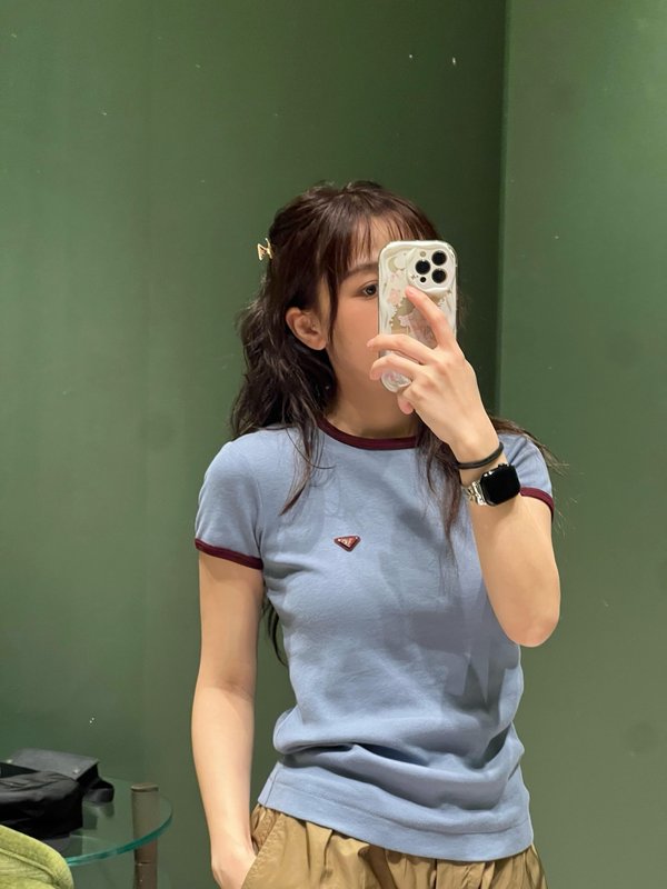컬러 블록 로고 면 라운드넥 반팔 티셔츠 001-256036