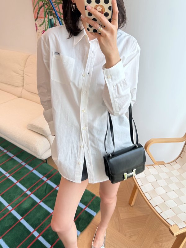 프라다 면린넨 화이트 셔츠 001-256075