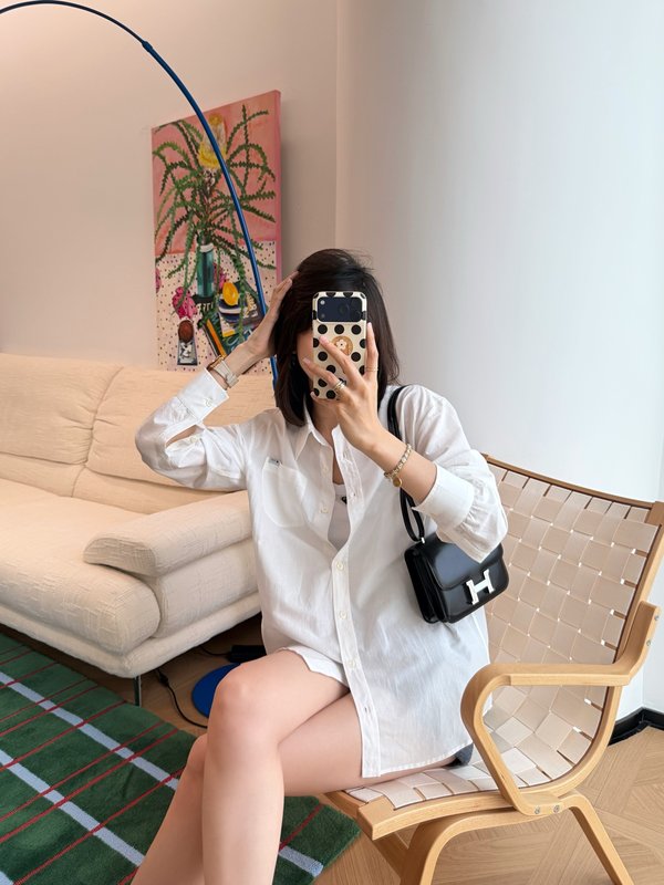 프라다 면린넨 화이트 셔츠 001-256075