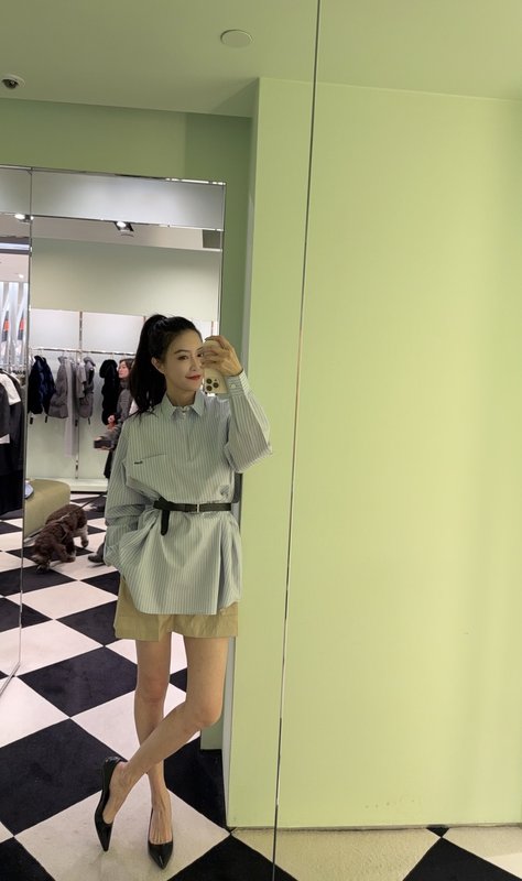 블루 화이트 스트라이프 하프 지퍼 셔츠 001-256078