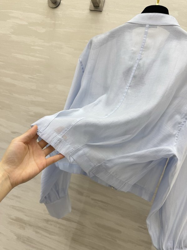 프라다 텐셀 리넨 선블록 스탠드 칼라 숏 자켓 001-256136