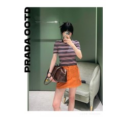 프라다 스트라이프 니트 반팔 티셔츠 001-256150