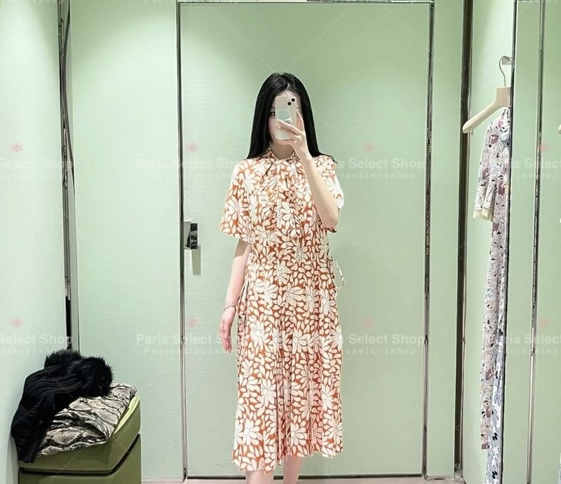 레트로 플라워 프린트 리본 원피스 001-256154