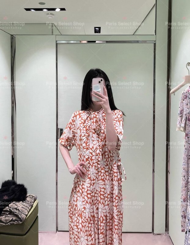 레트로 플라워 프린트 리본 원피스 001-256154