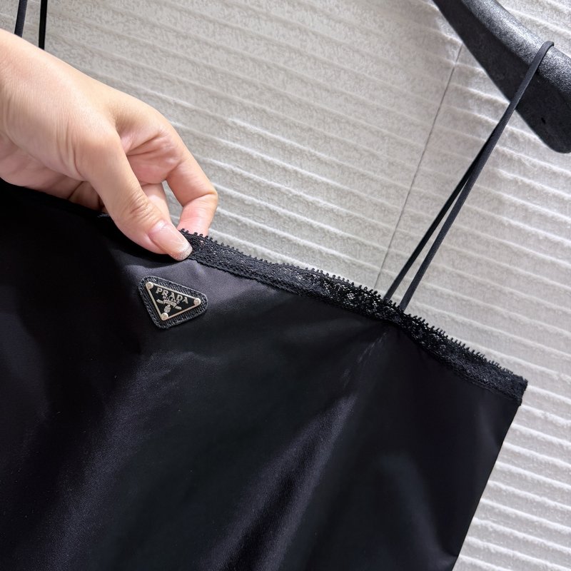 프라다 블랙 나일론 레이스 민소매 원피스 001-256157