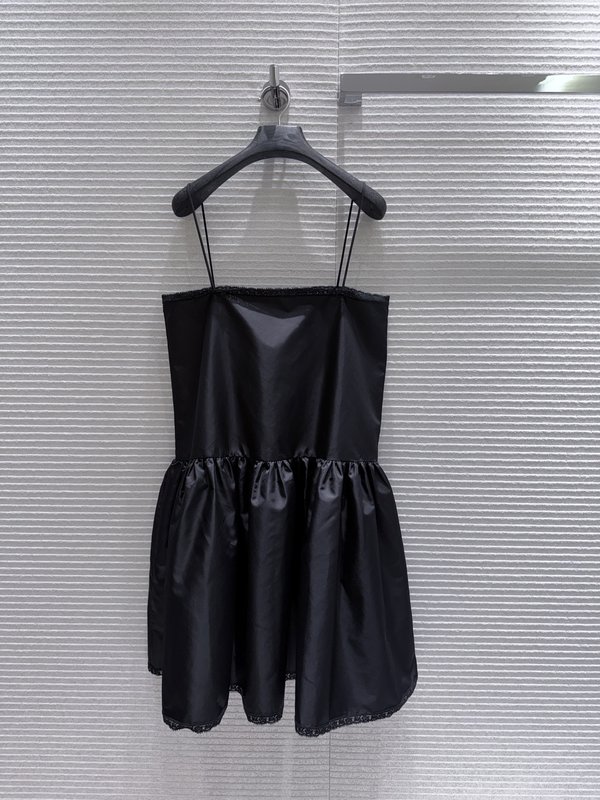 프라다 블랙 나일론 레이스 민소매 원피스 001-256157