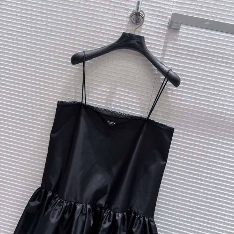 프라다 블랙 나일론 레이스 민소매 원피스 001-256157