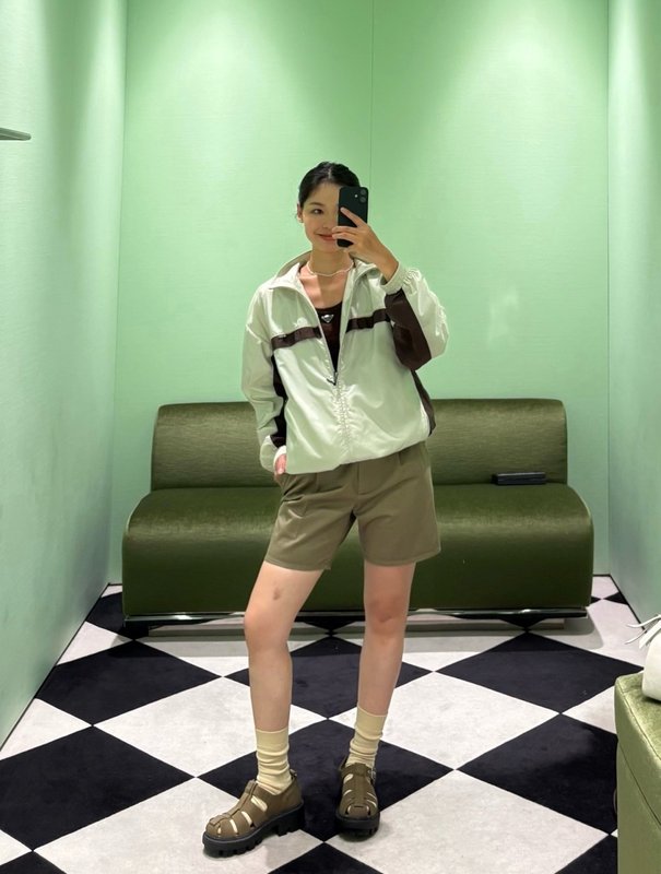 컬러블록 로고 패턴 지퍼 나일론 자켓 001-256168