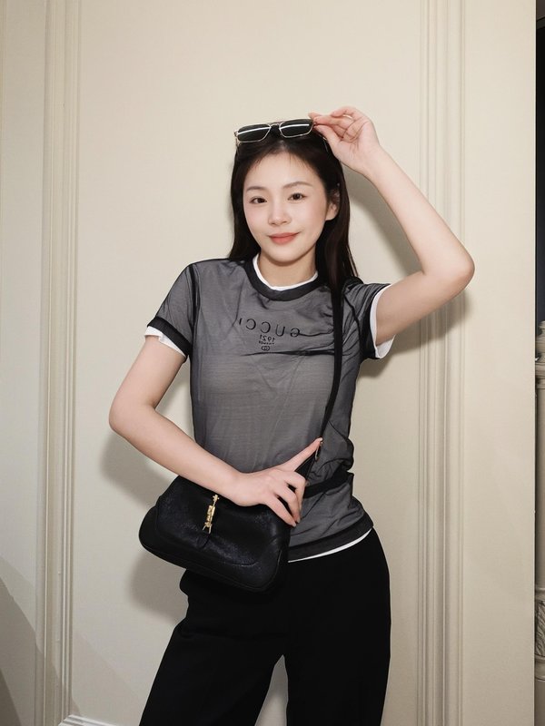 구찌 레이어드 코튼 로고 프린트 반팔 티셔츠 001-256210