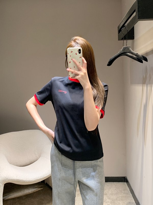 컬러 포인트 라운드넥 로고 프린트 반팔 티셔츠 001-256257