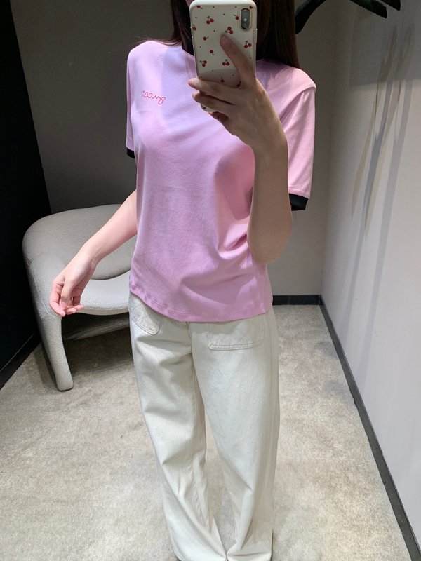 컬러 포인트 라운드넥 로고 프린트 반팔 티셔츠 001-256258