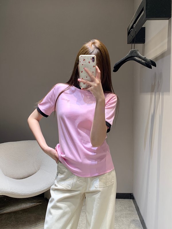 컬러 포인트 라운드넥 로고 프린트 반팔 티셔츠 001-256258