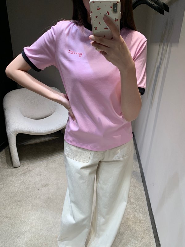 컬러 포인트 라운드넥 로고 프린트 반팔 티셔츠 001-256258
