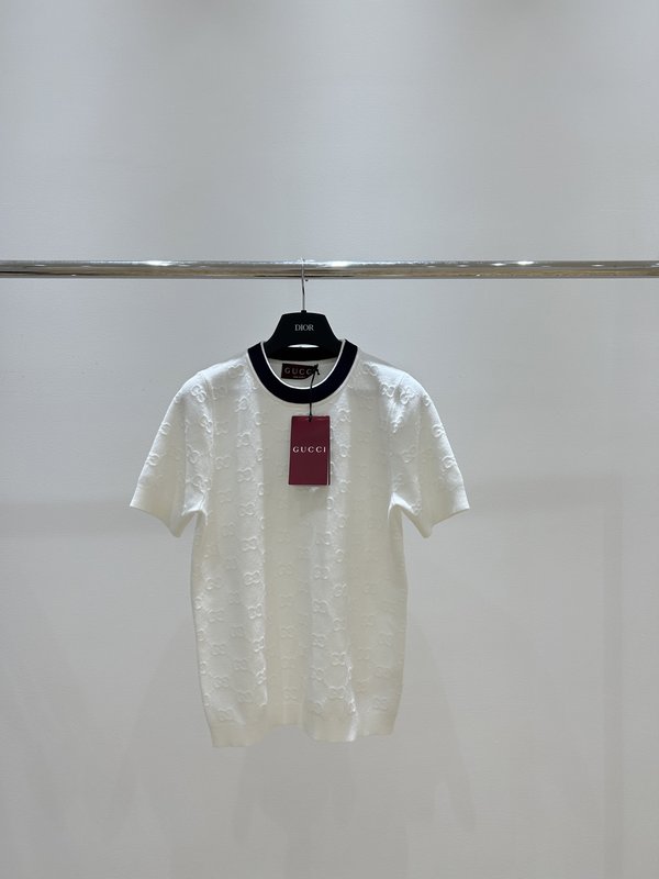구찌 컬러 블록 레터 자카드 라운드넥 반팔 티셔츠 001-256339