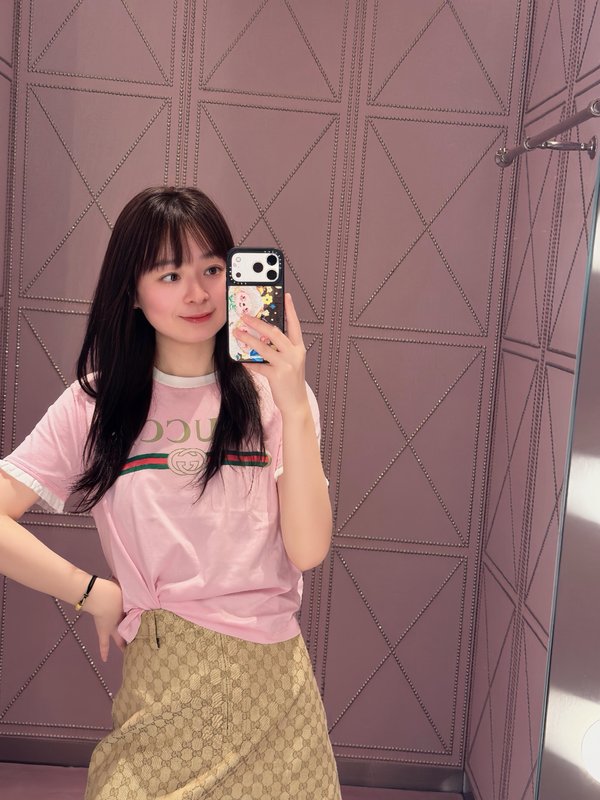 구찌 레터 프린트 러플 숏슬리브 티셔츠 001-256389