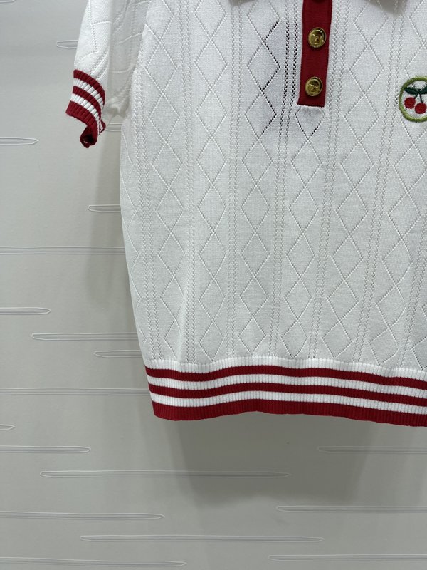 구찌 체리 자수 니트 칼라 반팔 티셔츠 001-256419