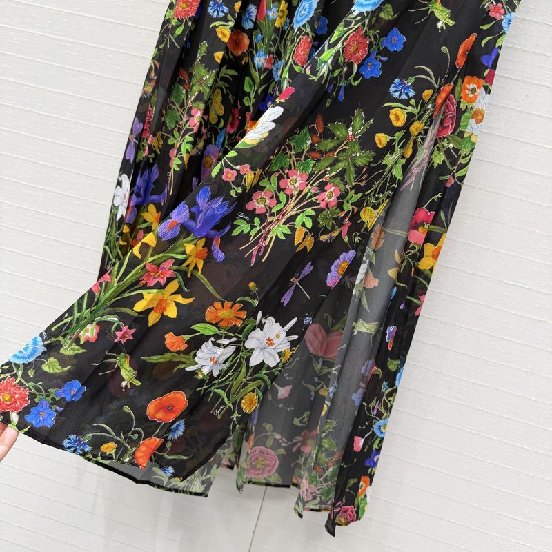 구찌 실크 플리츠 플라워 롱 스커트 001-256463