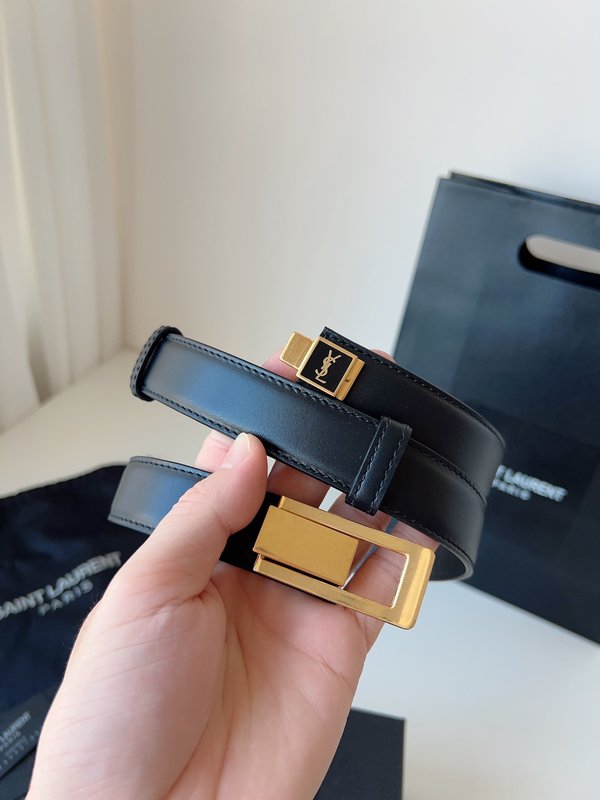 생로랑 YSL 블랙 가죽 골드 버클 벨트 001-262378
