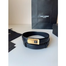 생로랑 YSL 블랙 가죽 골드 버클 벨트 001-262378