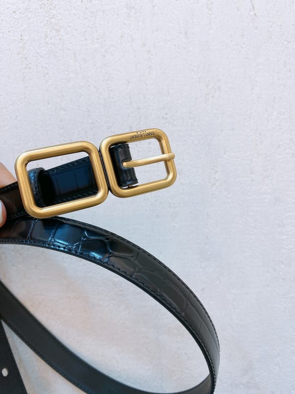 YSL 생로랑 크로코 패턴 가죽 더블 버클 벨트 001-262383