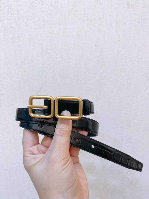 YSL 생로랑 크로코 패턴 가죽 더블 버클 벨트 001-262383