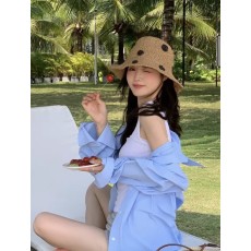 샤넬 도트 라피아 버킷햇 001-265985