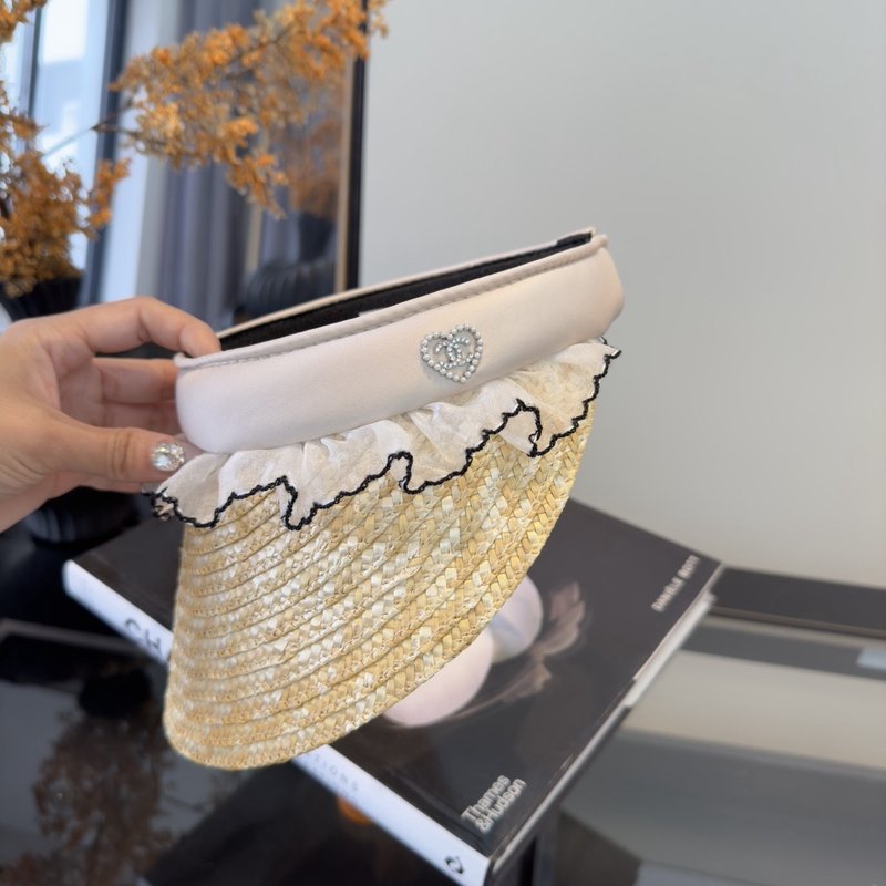 샤넬 밀짚 오픈탑 조절 가능 선캡 001-266034