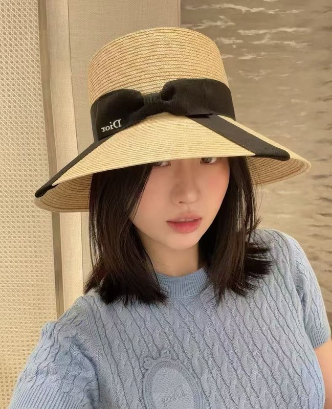디올 밀짚 리본 모자 001-266354