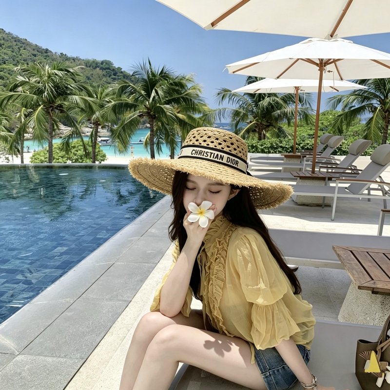 라피아 챙 넓은 모자 001-266358